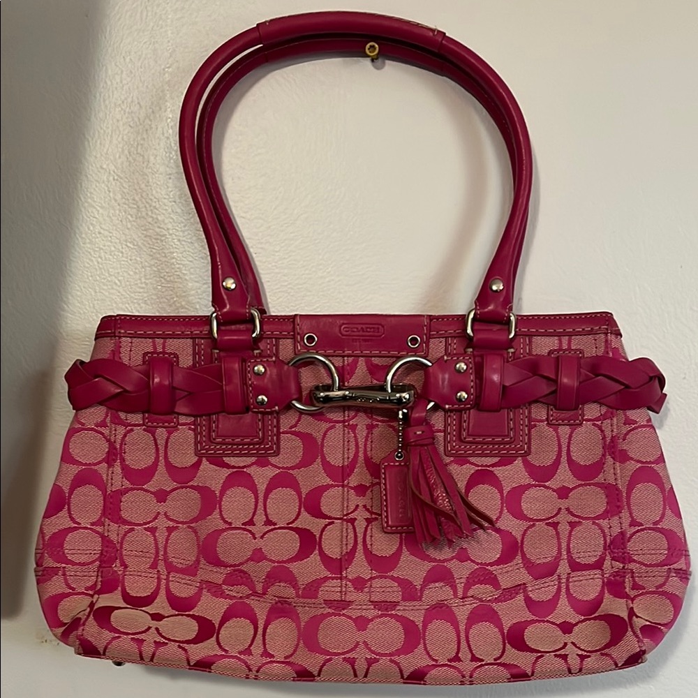 Coach Pink Shoulder Bag with Signature Pattern